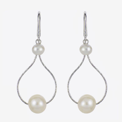 White Cultured Freshwater Pearl Sterling Silver Drop Earrings