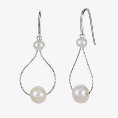 White Cultured Freshwater Pearl Sterling Silver Drop Earrings