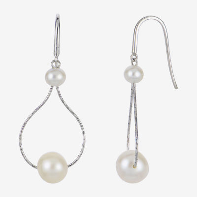 White Cultured Freshwater Pearl Sterling Silver Drop Earrings