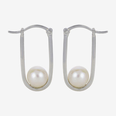 White Cultured Freshwater Pearl Sterling Silver 22.5mm Hoop Earrings
