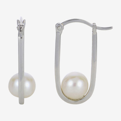 White Cultured Freshwater Pearl Sterling Silver 22.5mm Hoop Earrings