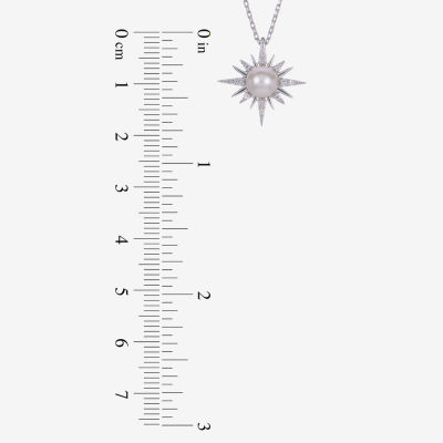 North Star Womens White Cultured Freshwater Pearl Sterling Silver Star Pendant Necklaces