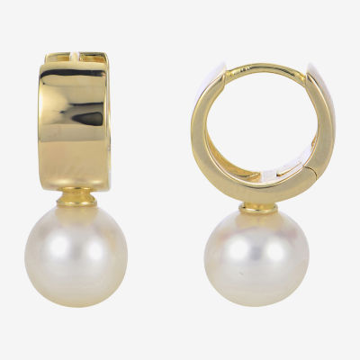 White Cultured Freshwater Pearl 14K Gold Over Silver Drop Earrings