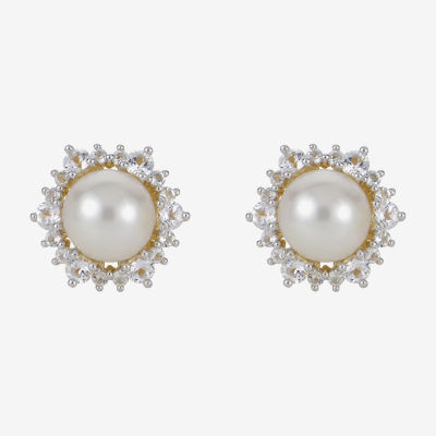 White Cultured Freshwater Pearl 14K Gold Over Silver 12mm Stud Earrings