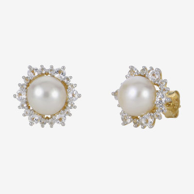 White Cultured Freshwater Pearl 14K Gold Over Silver 12mm Stud Earrings