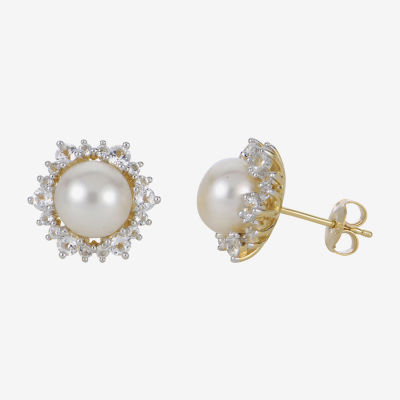 White Cultured Freshwater Pearl 14K Gold Over Silver 12mm Stud Earrings