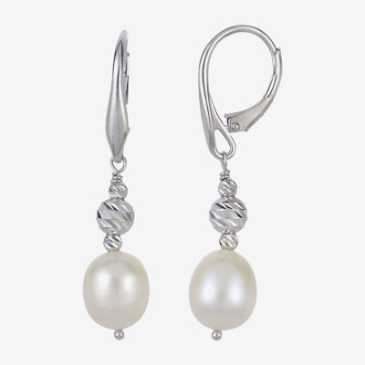 Dyed White Cultured Freshwater Pearl Sterling Silver Drop Earrings