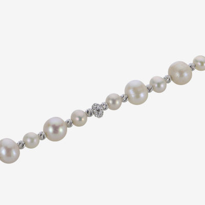 Womens White Cultured Freshwater Pearl Sterling Silver Strand Necklace