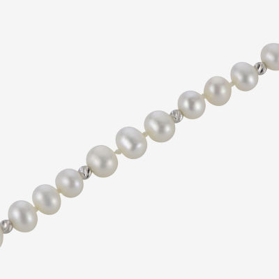 White Cultured Freshwater Pearl Sterling Silver Beaded Bracelet