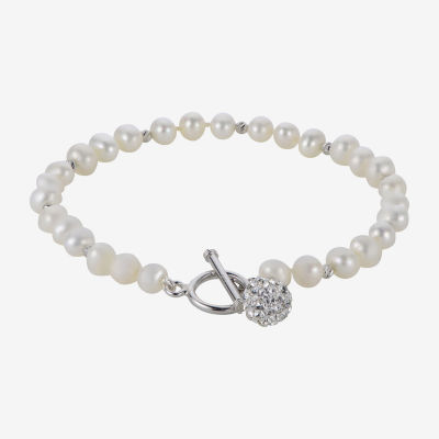 White Cultured Freshwater Pearl Sterling Silver Beaded Bracelet