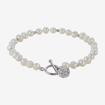 White Cultured Freshwater Pearl ID Identification Bracelet Sterling Silver White Cultured Freshwater Pearl ID Identification Bracelet Sterling Silver