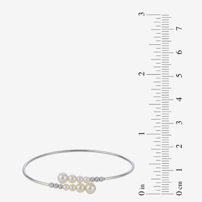 White Cultured Freshwater Pearl Sterling Silver Bangle Bracelet