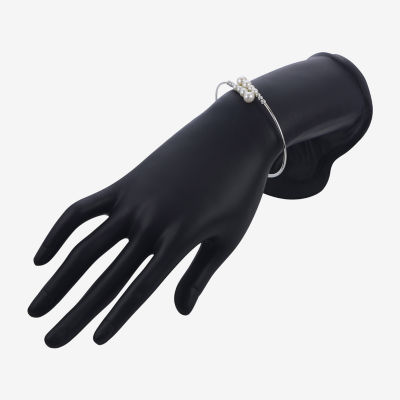 Womens White Cultured Freshwater Pearl Sterling Silver Bangle Bracelet