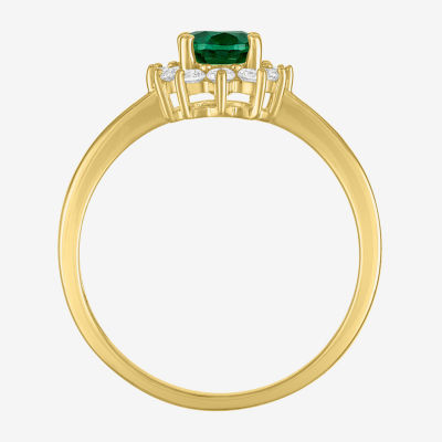 Womens 1/4 CT. T.W. Lab Created Green Emerald 10K Gold Halo Cocktail Ring