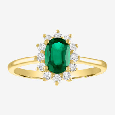 Womens 1/4 CT. T.W. Lab Created Green Emerald 10K Gold Halo Cocktail Ring