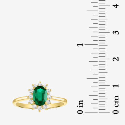 Womens 1/4 CT. T.W. Lab Created Green Emerald 10K Gold Halo Cocktail Ring