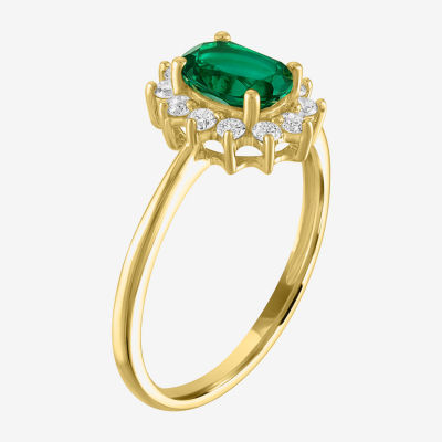 Womens 1/4 CT. T.W. Lab Created Green Emerald 10K Gold Halo Cocktail Ring