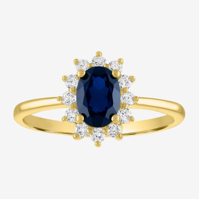 Womens 1/4 CT. T.W. Lab Created Blue Sapphire 10K Gold Halo Cocktail Ring