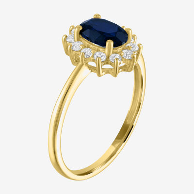 Womens 1/4 CT. T.W. Lab Created Blue Sapphire 10K Gold Halo Cocktail Ring