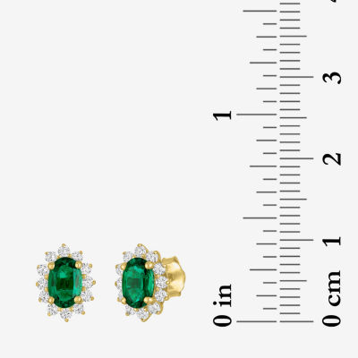 Diamond Accent Lab Created Green Emerald 10K Gold 9.7mm Oval Stud Earrings