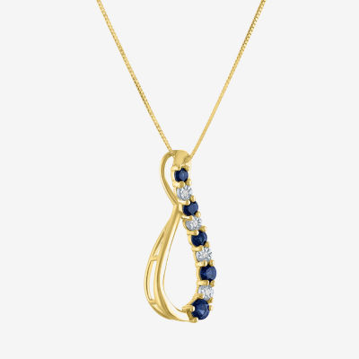 Womens Diamond Accent Lab Created Blue Sapphire 10K Gold Pear Pendant Necklace