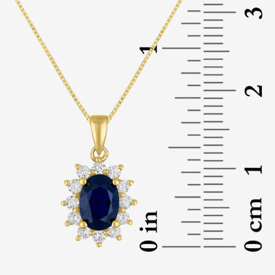 Womens Diamond Accent Lab Created Blue Sapphire 10K Gold Pear Pendant Necklace