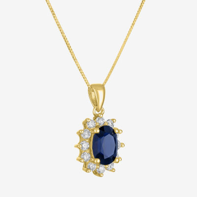 Womens Diamond Accent Lab Created Blue Sapphire 10K Gold Pear Pendant Necklace