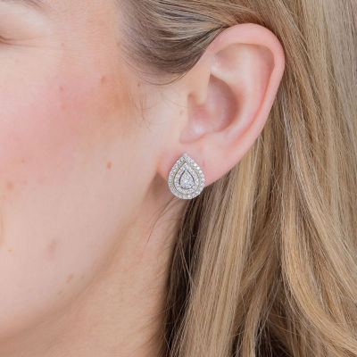 (H-I / I1) 1 CT. T.W. Lab Grown White Diamond 10K Gold 15.4mm Pear Stud Earrings