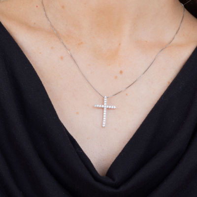 (H-I / I1) Womens 1/2 CT. T.W. Lab Grown White Diamond 10K Gold Cross 18 Inch Pendant Necklace