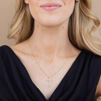 (H-I / I1) Womens 1/2 CT. T.W. Lab Grown White Diamond 10K Gold Cross 18 Inch Pendant Necklace