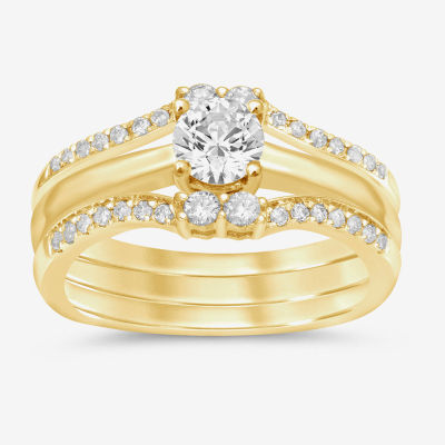 Womens 1/3 CT. T.W. Natural White Diamond 14K Gold Side Stone Ring Guard