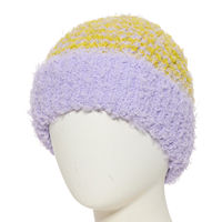 Arizona Fuzzy Stripe Womens Beanie, One Size, Purple