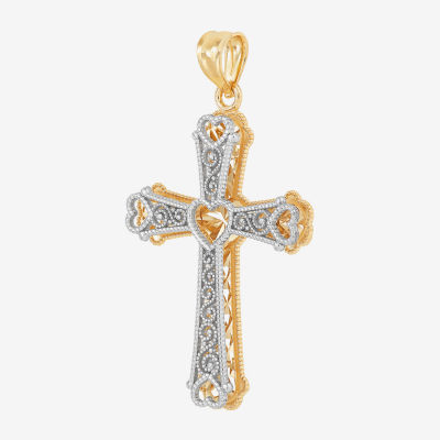 Women's 14K Two-Tone Gold Heart Cross Pendant