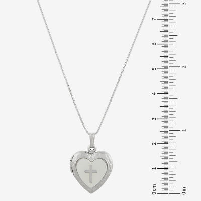 Mother-of-Pearl Heart & Cross Locket Pendant Necklace