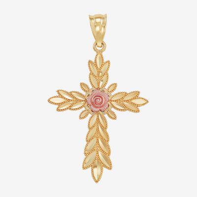 Rose Womens 14K Gold Cross Pendant