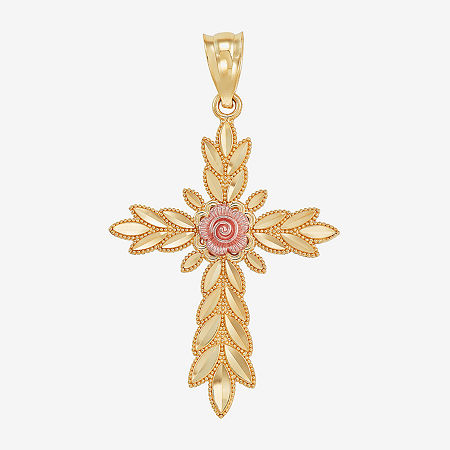 Rose Womens 14K Gold Cross Pendant, One Size