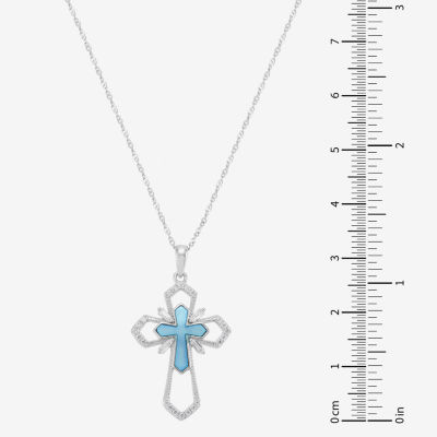 DiamonArt® Womens Blue Cubic Zirconia Sterling Silver Cross Pendant Necklace