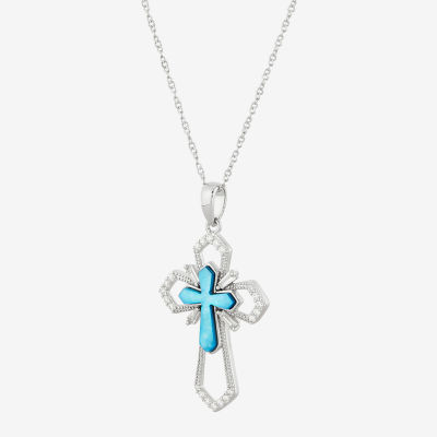 DiamonArt® Womens Cubic Zirconia Sterling Silver Cross Pendant Necklace