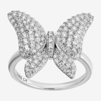 Diamonart Womens 2 CT. T.W. White Cubic Zirconia Sterling Silver Butterfly Cocktail Ring