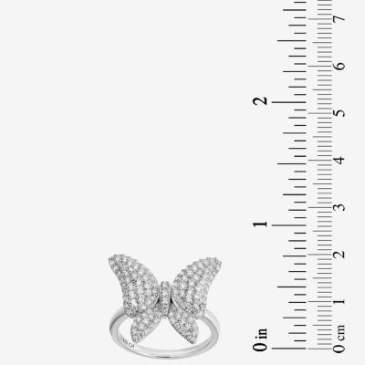 Diamonart Womens 2 CT. T.W. White Cubic Zirconia Sterling Silver Butterfly Cocktail Ring