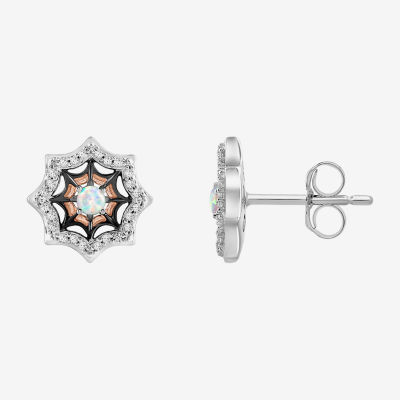 Marvel Fine Jewelry 1/6 CT. T.W. Lab Created White Opal 14K Rose Gold Over Silver 10.4mm Spiderman Stud Earrings