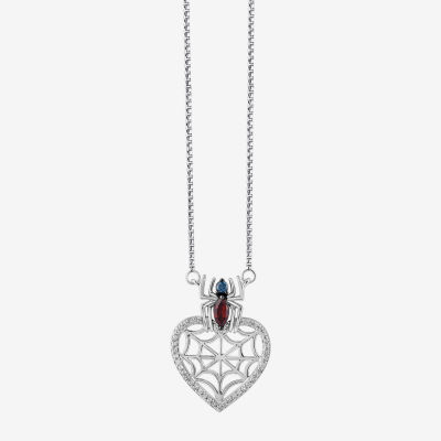 Marvel Fine Jewelry Womens 1/6 CT. T.W. Genuine Red Garnet Sterling Silver Marquise Spiderman Pendant Necklace