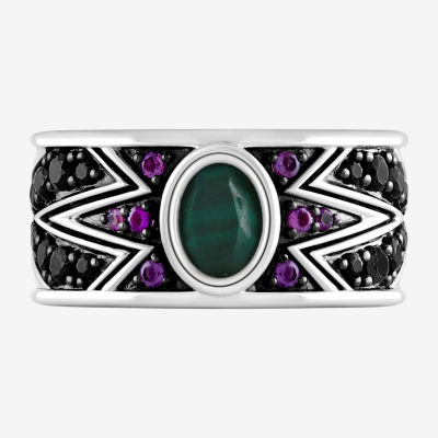 Marvel Fine Jewelry Genuine Green Malachite Sterling Silver Round Hulk Band