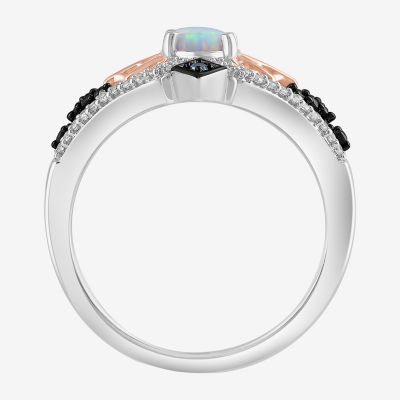 Marvel Fine Jewelry Womens 1/4 CT. T.W. Lab Created White Opal 14K Rose Gold Over Silver Oval Spiderman Cocktail Ring