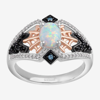 Marvel Fine Jewelry Womens 1/4 CT. T.W. Lab Created White Opal 14K Rose Gold Over Silver Oval Spiderman Cocktail Ring