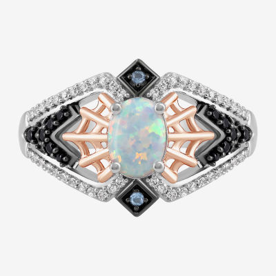 Marvel Fine Jewelry Womens 1/4 CT. T.W. Lab Created White Opal 14K Rose Gold Over Silver Oval Spiderman Cocktail Ring