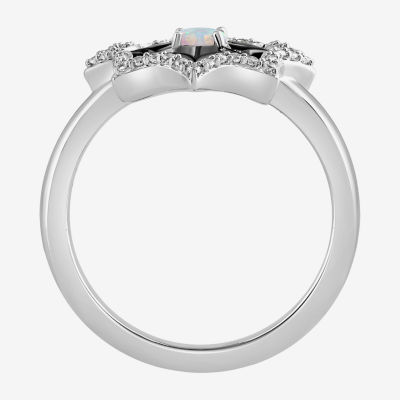 Marvel Fine Jewelry Womens 1/8 CT. T.W. Lab Created White Opal 14K Rose Gold Over Silver Round Spiderman Cocktail Ring