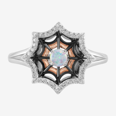 Marvel Fine Jewelry Womens 1/8 CT. T.W. Lab Created White Opal 14K Rose Gold Over Silver Round Spiderman Cocktail Ring