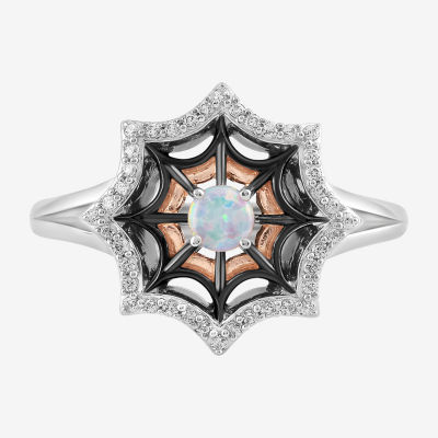 Marvel Fine Jewelry Womens 1/8 CT. T.W. Lab Created White Opal 14K Rose Gold Over Silver Spiderman Cocktail Ring