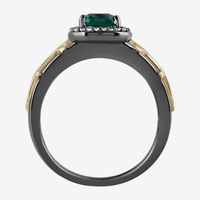 Marvel Fine Jewelry Womens 1/10 CT. T.W. Lab Created Green Emerald 14K Gold Over Silver Cushion Loki Cocktail Ring